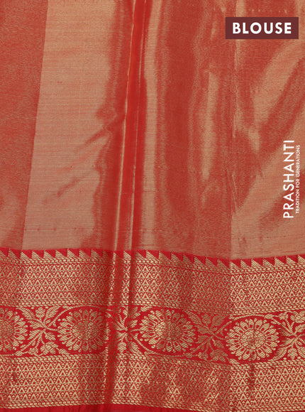 Bangalori tissue silk saree pista green and red with allover silver zari woven brocade weaves and zari woven border