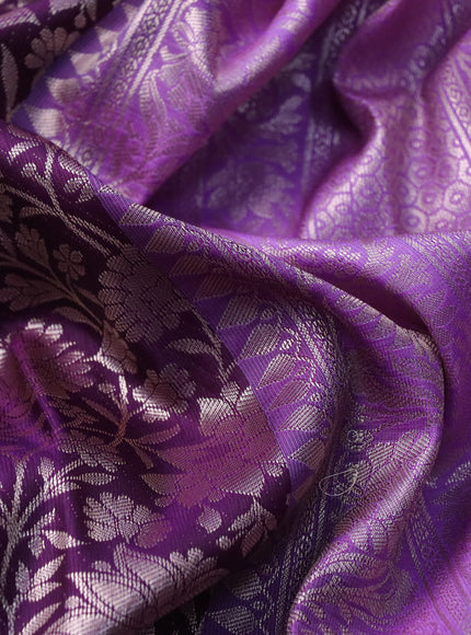 Bangalori silk saree deep violet and lavender with allover silver zari woven brocade weaves and long zari woven border