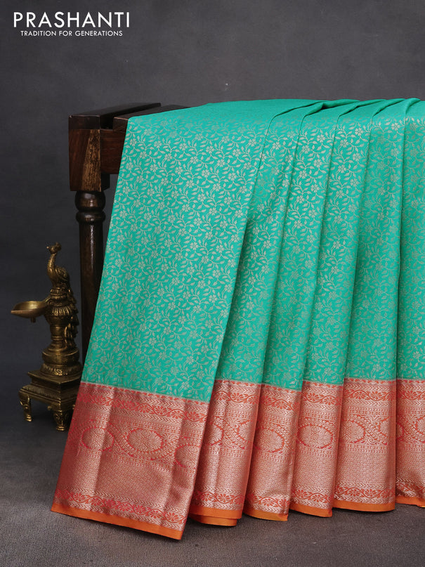 Bangalori silk saree teal blue and dual shade of yellowish pink with allover silver zari woven brocade weaves and zari woven border