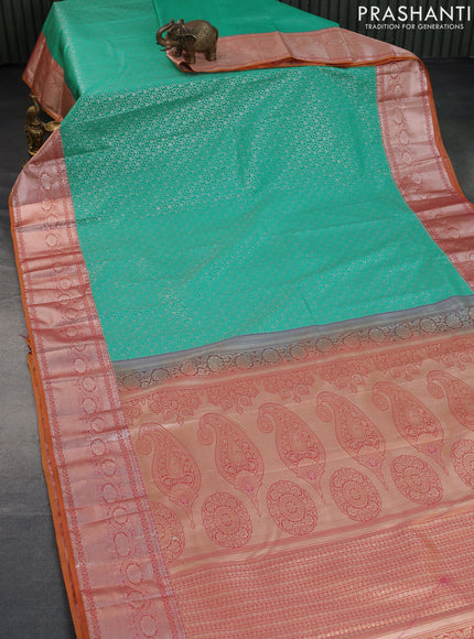 Bangalori silk saree teal blue and dual shade of yellowish pink with allover silver zari woven brocade weaves and zari woven border