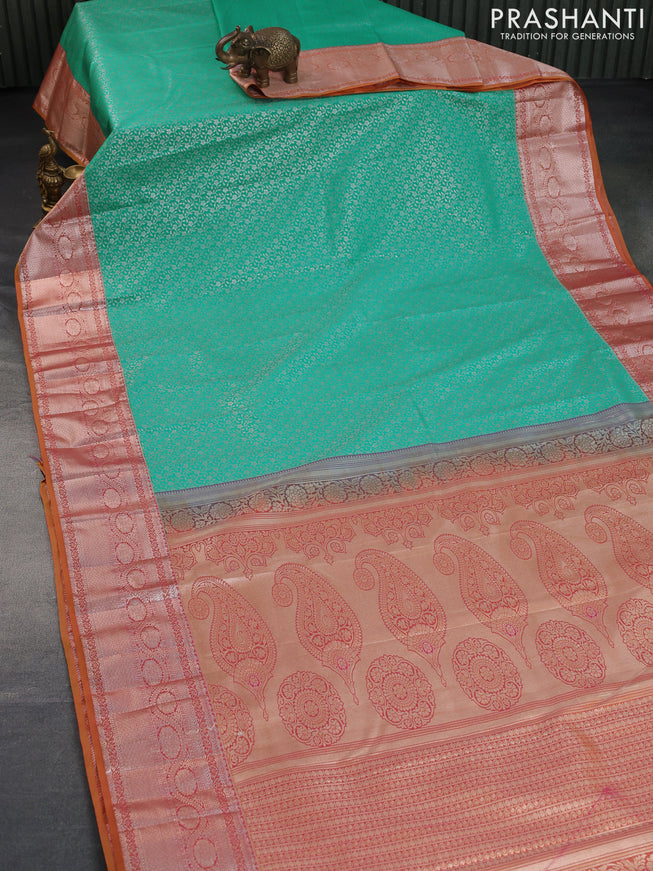 Bangalori silk saree teal blue and dual shade of yellowish pink with allover silver zari woven brocade weaves and zari woven border