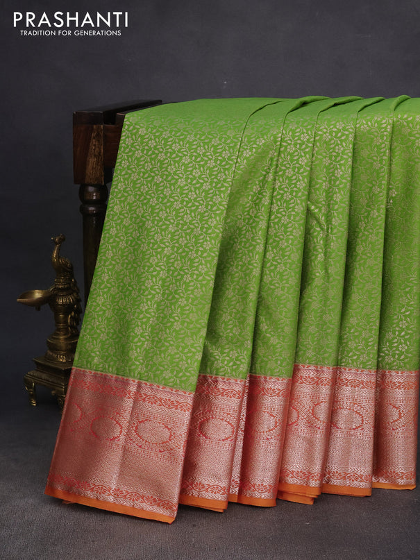 Bangalori silk saree light green and dual shade of yellowish pink with allover zari woven brocade weaves and zari woven border