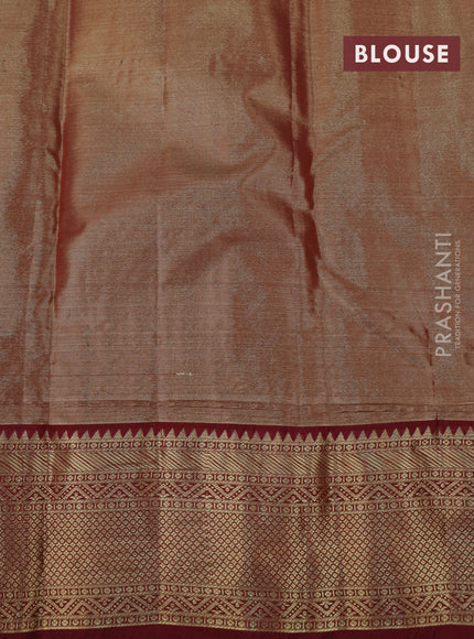 Bangalori tissue silk saree sap green and maroon with allover silver zari woven brocade weaves and zari woven border