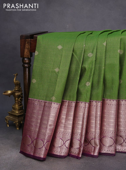 Bangalori silk saree green and purple with allover zari woven brocade weaves and long rich zari woven border