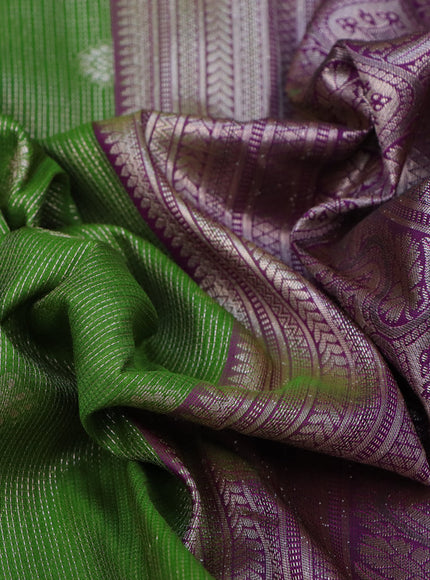 Bangalori silk saree green and purple with allover zari woven brocade weaves and long rich zari woven border