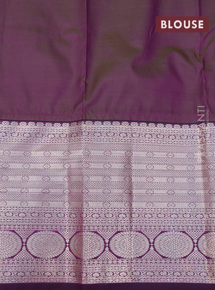 Bangalori silk saree green and purple with allover zari woven brocade weaves and long rich zari woven border