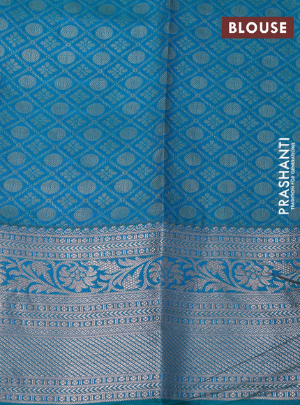 Bangalori silk saree cream and teal blue with allover zari woven brocade weaves and rich zari woven border