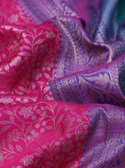 Bangalori silk saree pink and teal blue with allover zari woven brocade weaves and rich zari woven border