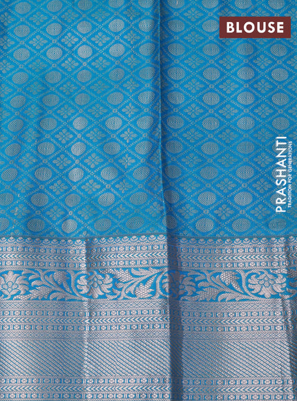 Bangalori silk saree pink and teal blue with allover zari woven brocade weaves and rich zari woven border