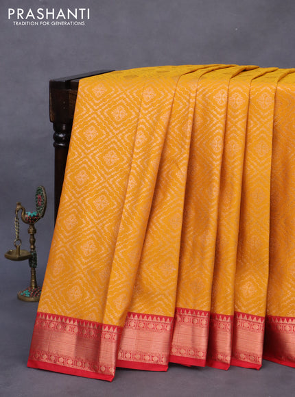 Bangalori silk saree mustard yellow and red with allover zari woven brocade weaves and rich zari woven border