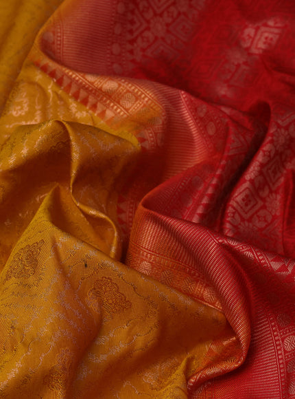 Bangalori silk saree mustard yellow and red with allover zari woven brocade weaves and rich zari woven border