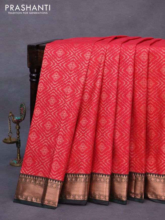 Bangalori silk saree red and bottle green with allover zari woven brocade weaves and rich zari woven border