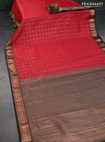 Bangalori silk saree red and bottle green with allover zari woven brocade weaves and rich zari woven border