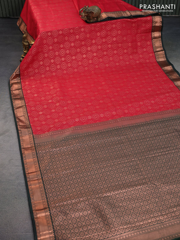 Bangalori silk saree red and bottle green with allover zari woven brocade weaves and rich zari woven border