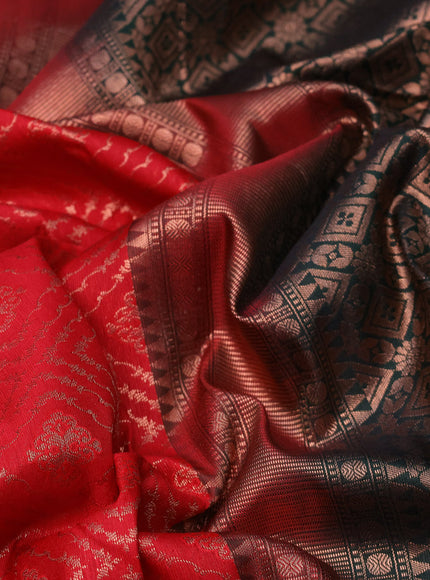 Bangalori silk saree red and bottle green with allover zari woven brocade weaves and rich zari woven border