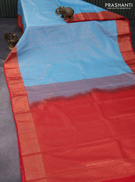 Bangalori silk saree light blue and red with allover zari woven brocade weaves and rich zari woven border