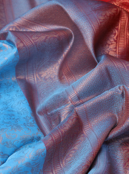 Bangalori silk saree light blue and red with allover zari woven brocade weaves and rich zari woven border