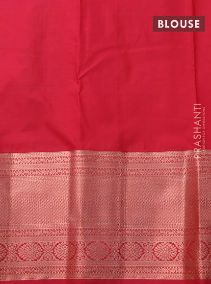 Bangalori silk saree pale yellow and red with allover copper zari woven buttas and long copper zari woven border