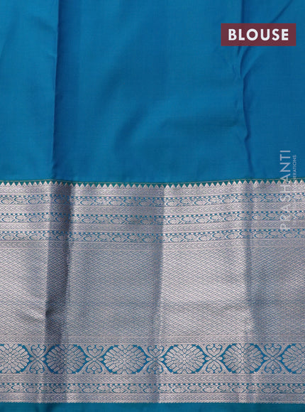 Bangalori silk saree deep wine shade and teal blue with allover zari woven brocade weaves and long zari woven border