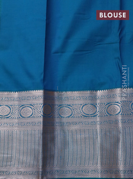 Bangalori silk saree mango yellow and teal green with allover zari woven brocade weaves and long zari woven border