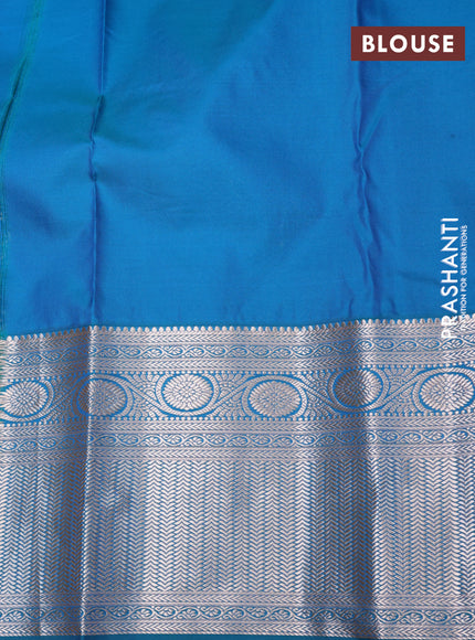 Bangalori silk saree pink and teal green with allover zari woven brocade weaves and long zari woven border