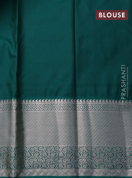 Bangalori silk saree cream and teal green with allover zari woven brocade weaves and long zari woven border