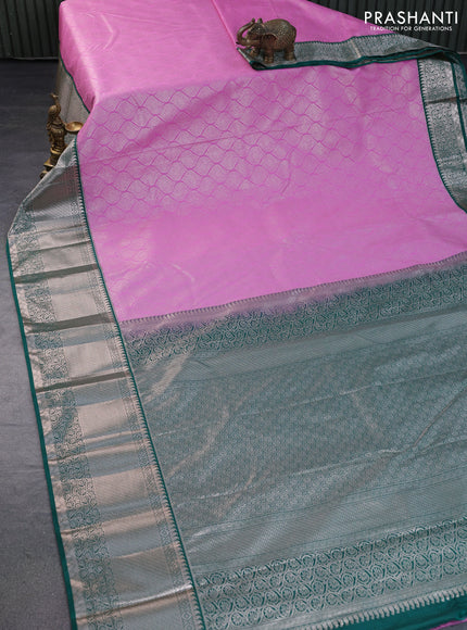 Bangalori silk saree light pink and teal green with allover zari woven brocade weaves and long zari woven border