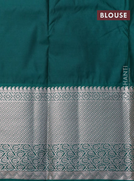 Bangalori silk saree light pink and teal green with allover zari woven brocade weaves and long zari woven border