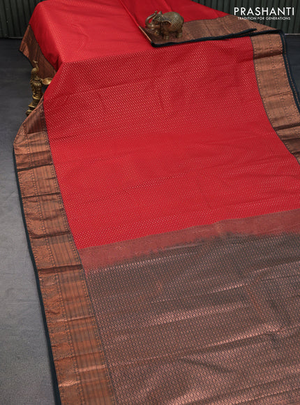 Bangalori silk saree kumkum red and bottle green with allover zari woven brocade weaves and copper zari woven border