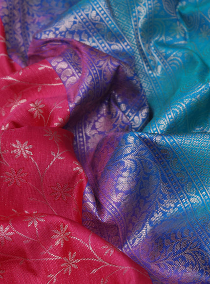 Bangalori silk saree pink and dual shade of teal green with allover zari weaves and zari woven border