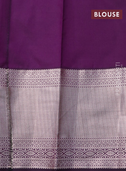 Bangalori silk saree teal blue shade and dark purple with allover zari woven brocade weaves and long zari woven border