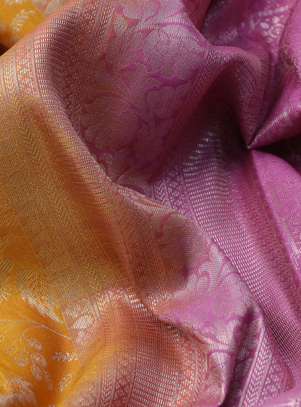 Bangalori silk saree yellow and mauve pink with allover zari woven brocade weaves and zari woven border