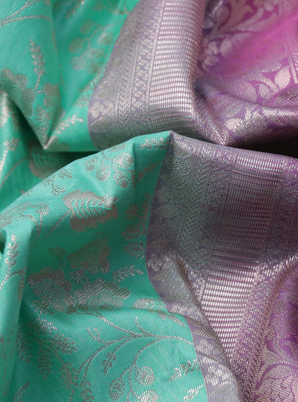 Bangalori silk saree teal green shade and mauve pink with allover zari woven brocade weaves and zari woven border