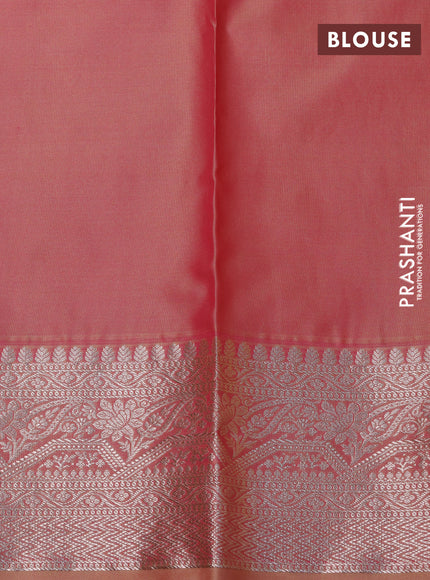 Bangalori silk saree sandal and dual shade of pastel peach with allover zari woven brocade weaves and zari woven border