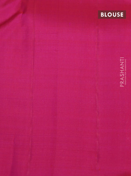 Pure kanchipuram silk saree dual shade of bluish green and dual shade of pink with silver zari woven box type buttas in borderless style