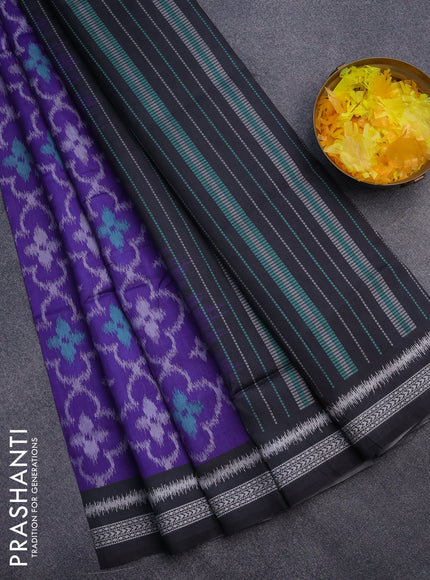 Sambalpuri semi silk saree violet and black with allover ikat weaves and thread woven border