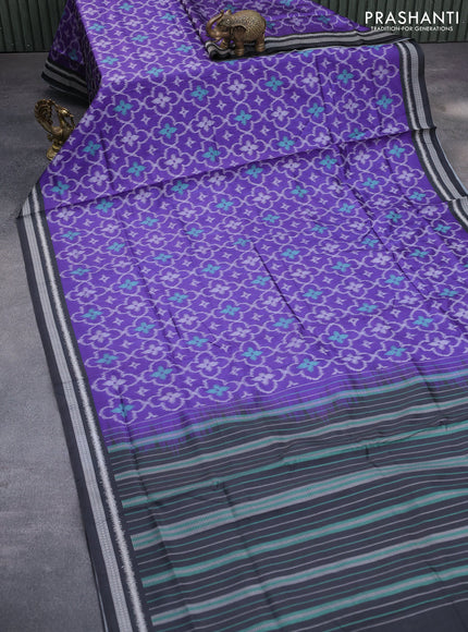 Sambalpuri semi silk saree violet and black with allover ikat weaves and thread woven border