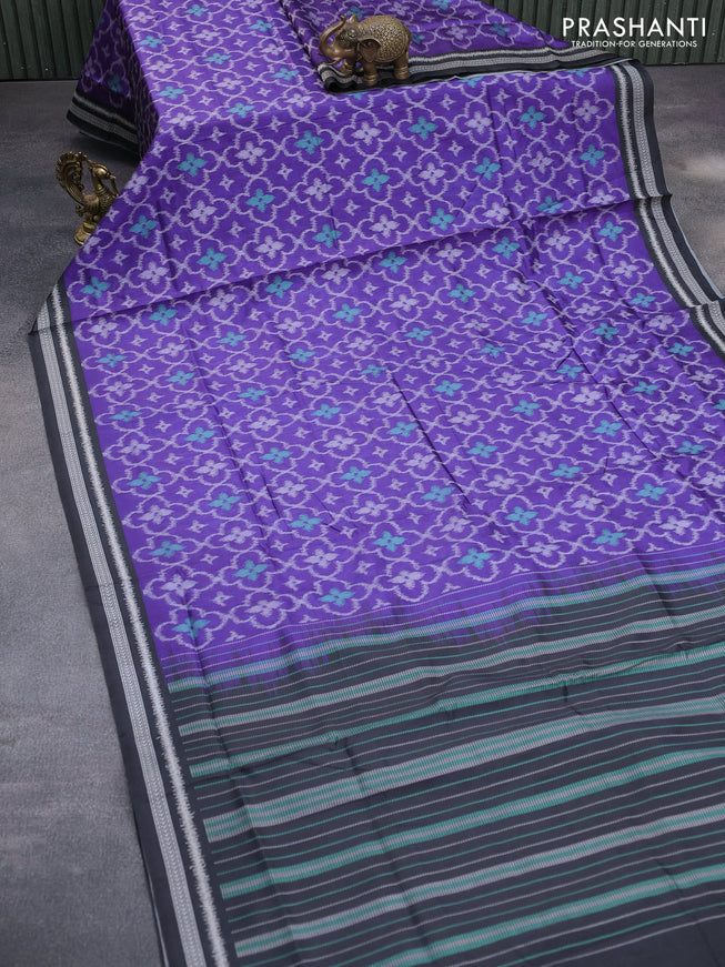 Sambalpuri semi silk saree violet and black with allover ikat weaves and thread woven border