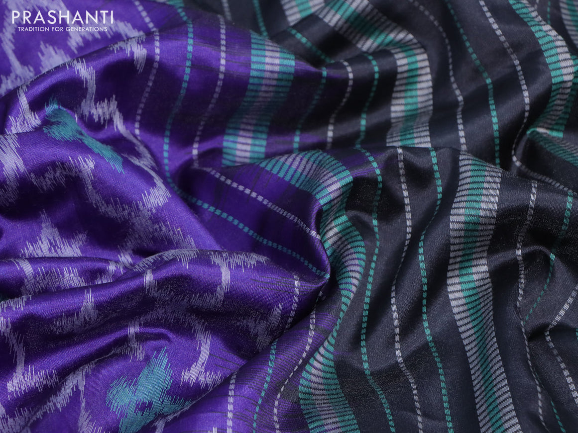 Sambalpuri semi silk saree violet and black with allover ikat weaves and thread woven border