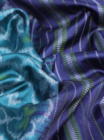 Sambalpuri semi silk saree teal green and navy blue with allover ikat weaves and thread woven border