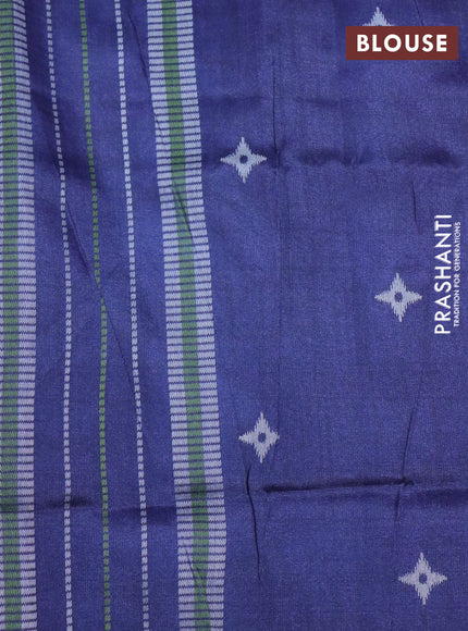 Sambalpuri semi silk saree teal green and navy blue with allover ikat weaves and thread woven border