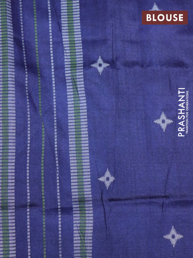 Sambalpuri semi silk saree teal green and navy blue with allover ikat weaves and thread woven border