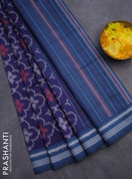 Sambalpuri semi silk saree navy blue and peacock blue with allover ikat weaves and thread woven border