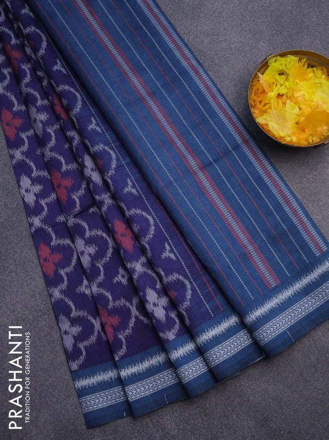 Sambalpuri semi silk saree navy blue and peacock blue with allover ikat weaves and thread woven border