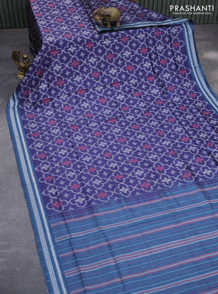 Sambalpuri semi silk saree navy blue and peacock blue with allover ikat weaves and thread woven border