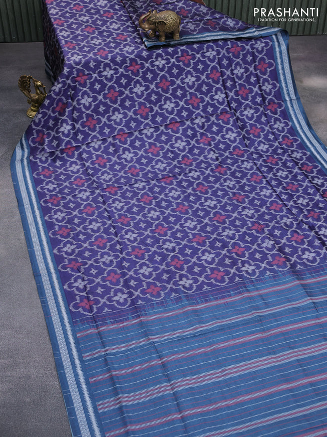 Sambalpuri semi silk saree navy blue and peacock blue with allover ikat weaves and thread woven border