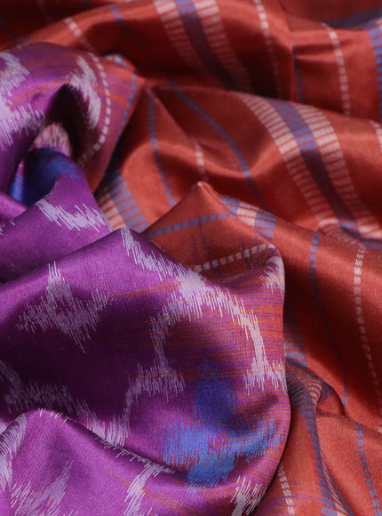 Sambalpuri semi silk saree purple and rustic orange with allover ikat weaves and thread woven border