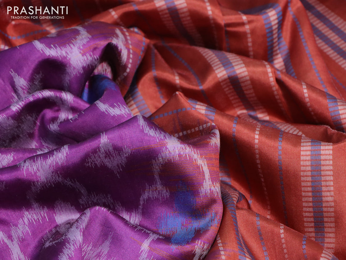 Sambalpuri semi silk saree purple and rustic orange with allover ikat weaves and thread woven border