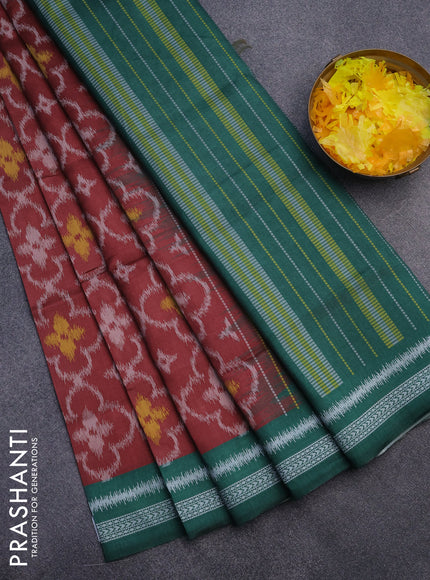 Sambalpuri semi silk saree maroon and green with allover ikat weaves and thread woven border