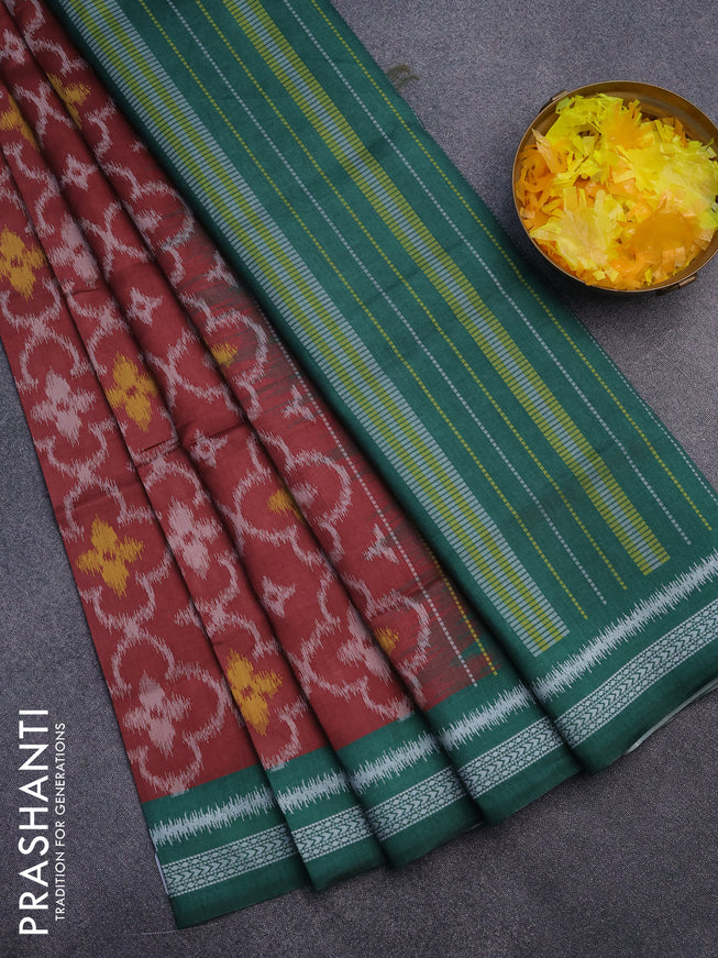 Sambalpuri semi silk saree maroon and green with allover ikat weaves and thread woven border